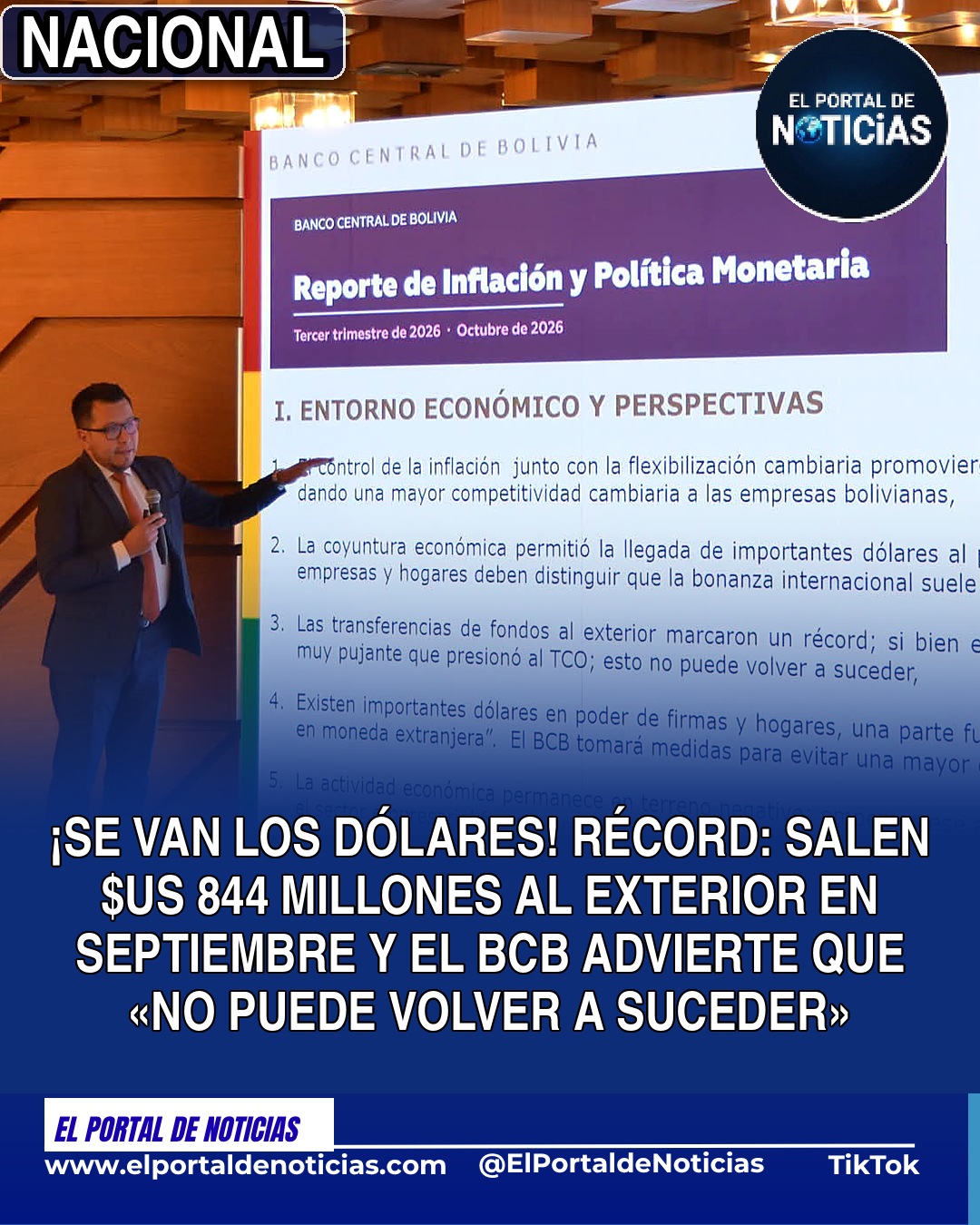 Récord en septiembre: Bolivia transfirió $us 844 millones al exterior y el BCB advierte que «esto no puede volver a suceder»