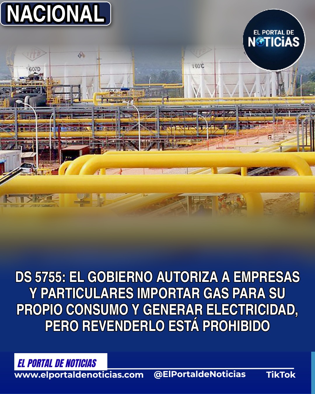 Planta de YPFB, imagen de referencia del DS 5755 sobre importación de gas